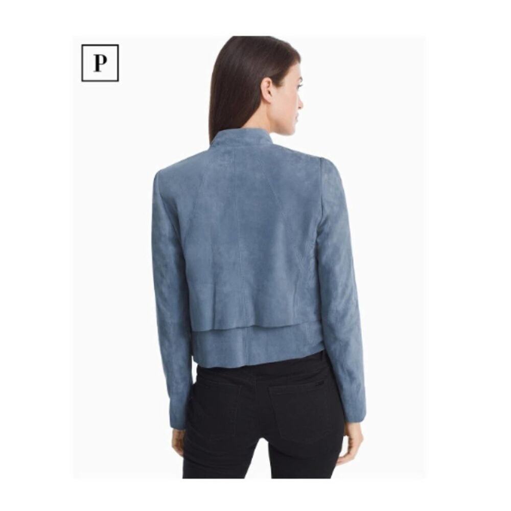 Whbm Soft Blue Drop-Front Suede Jacket Size Large… - image 3